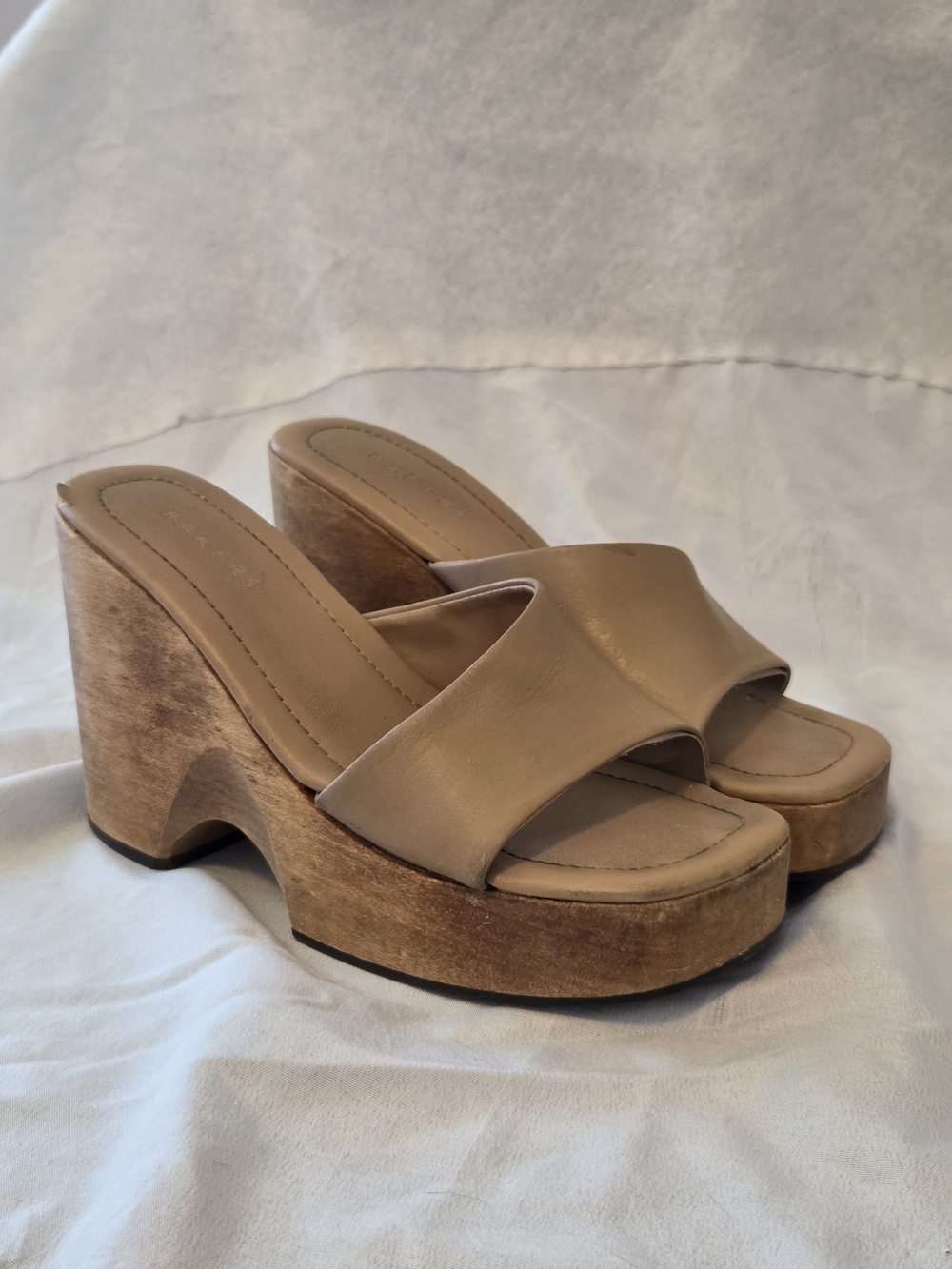 Bakers Taupe Platform Wedge Slide Clogs - Picture 2 of 9